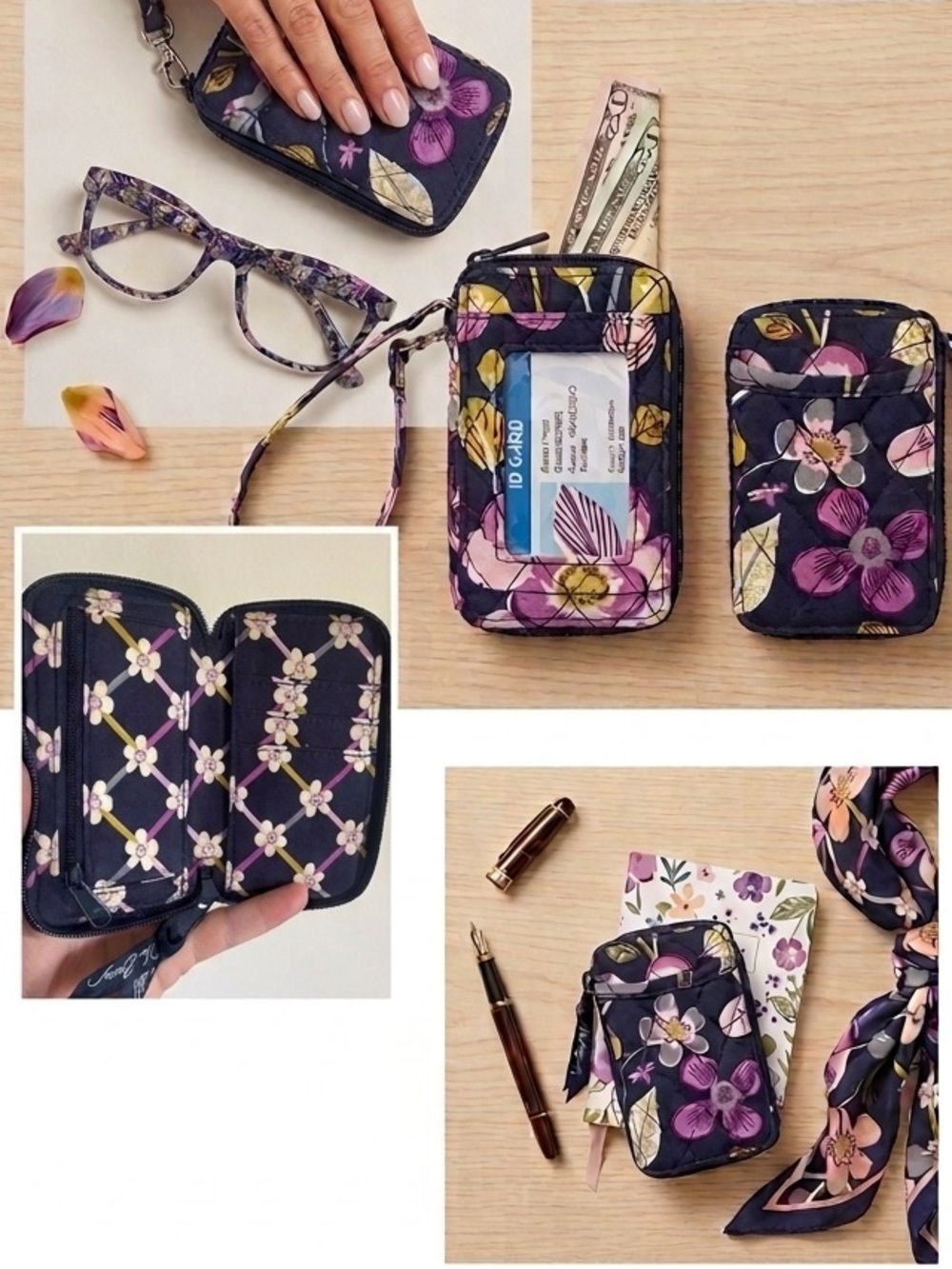 Vera Bradley Plumb Petals Nightingale Patterns Compact Wristlet Wallet - Picture 3 of 10